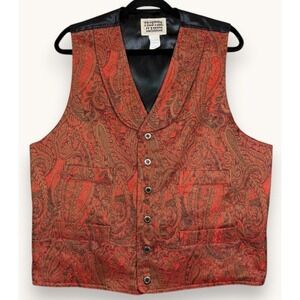 Frontier Classics Vest Mens L Red Orange Paisley Steampunk Western Jacquard